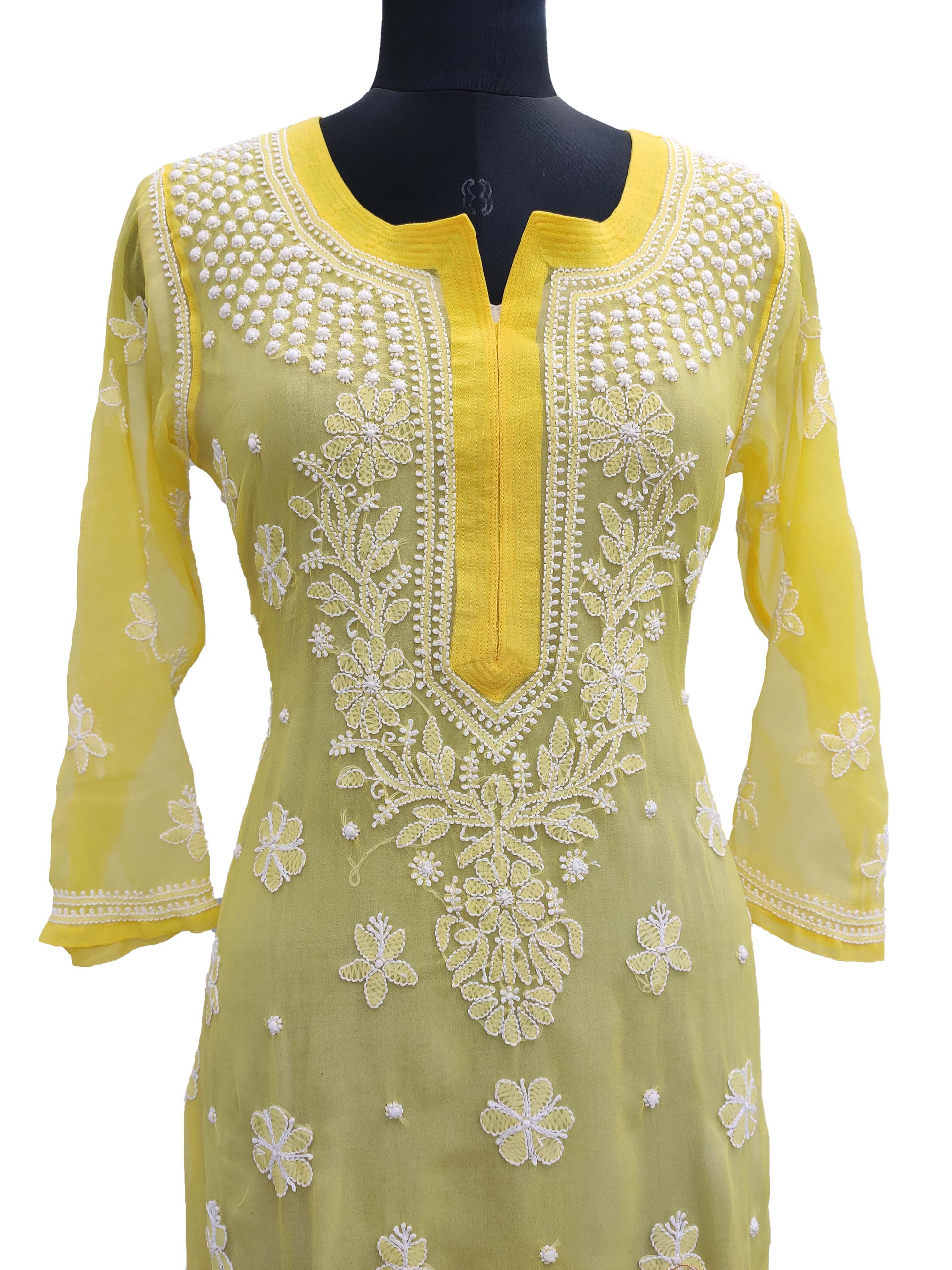 Yellow Georgette Chikankari Short Kurti - TheChikanLabel | Lucknow  Chikankari Kurtis & Suits